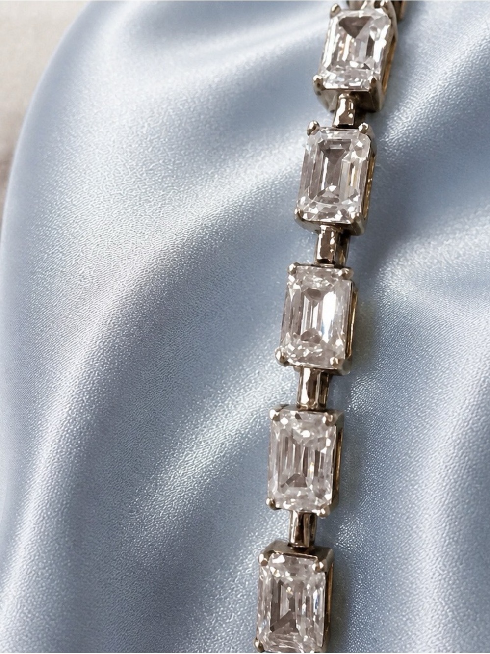 10 ctw, Moissanite Emerald-Cut D-Color, VVSI tennis bracelet. S925. Custom made.